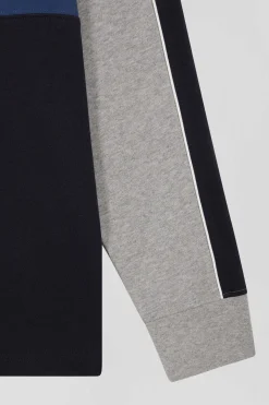 Regular blue and grey colorblock long-sleeved cotton rugby shirt