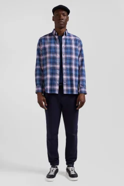 Regular blue and pink checked cotton shirt