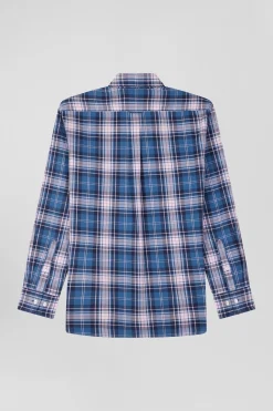 Regular blue and pink checked cotton shirt