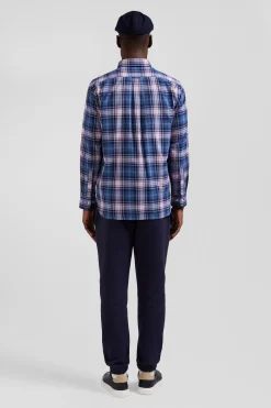 Regular blue and pink checked cotton shirt