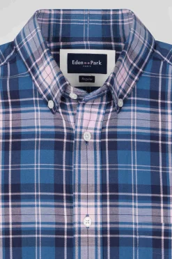 Regular blue and pink checked cotton shirt