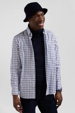 Regular blue and white checked cotton poplin shirt