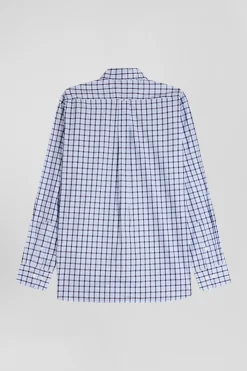 Regular blue and white checked cotton poplin shirt