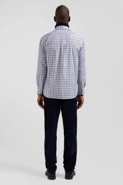 Regular blue and white checked cotton poplin shirt