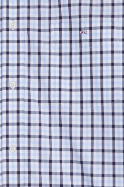 Regular blue and white checked cotton poplin shirt