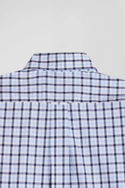 Regular blue and white checked cotton poplin shirt