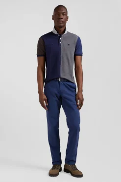 Regular blue chino trousers in stretch cotton gabardine