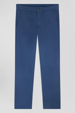 Regular blue chino trousers in stretch cotton gabardine