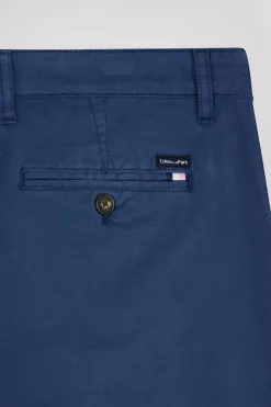 Regular blue chino trousers in stretch cotton gabardine