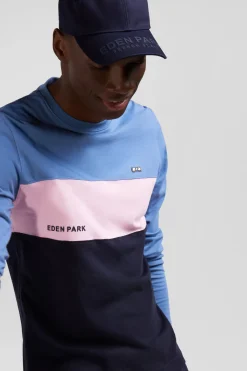 Regular blue colorblock long-sleeved cotton T-shirt