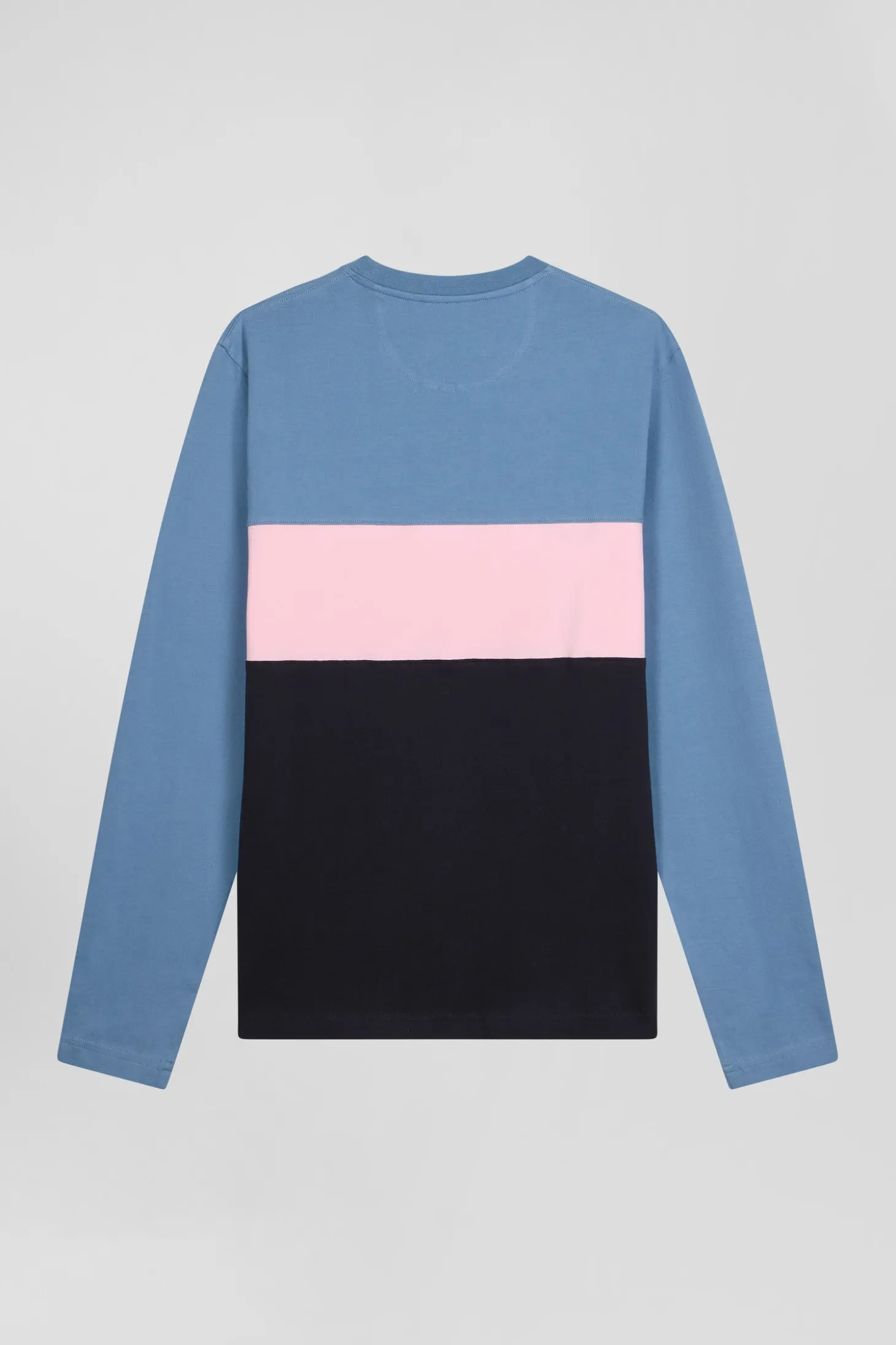 Regular blue colorblock long-sleeved cotton T-shirt
