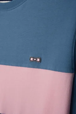 Regular blue colorblock long-sleeved cotton T-shirt