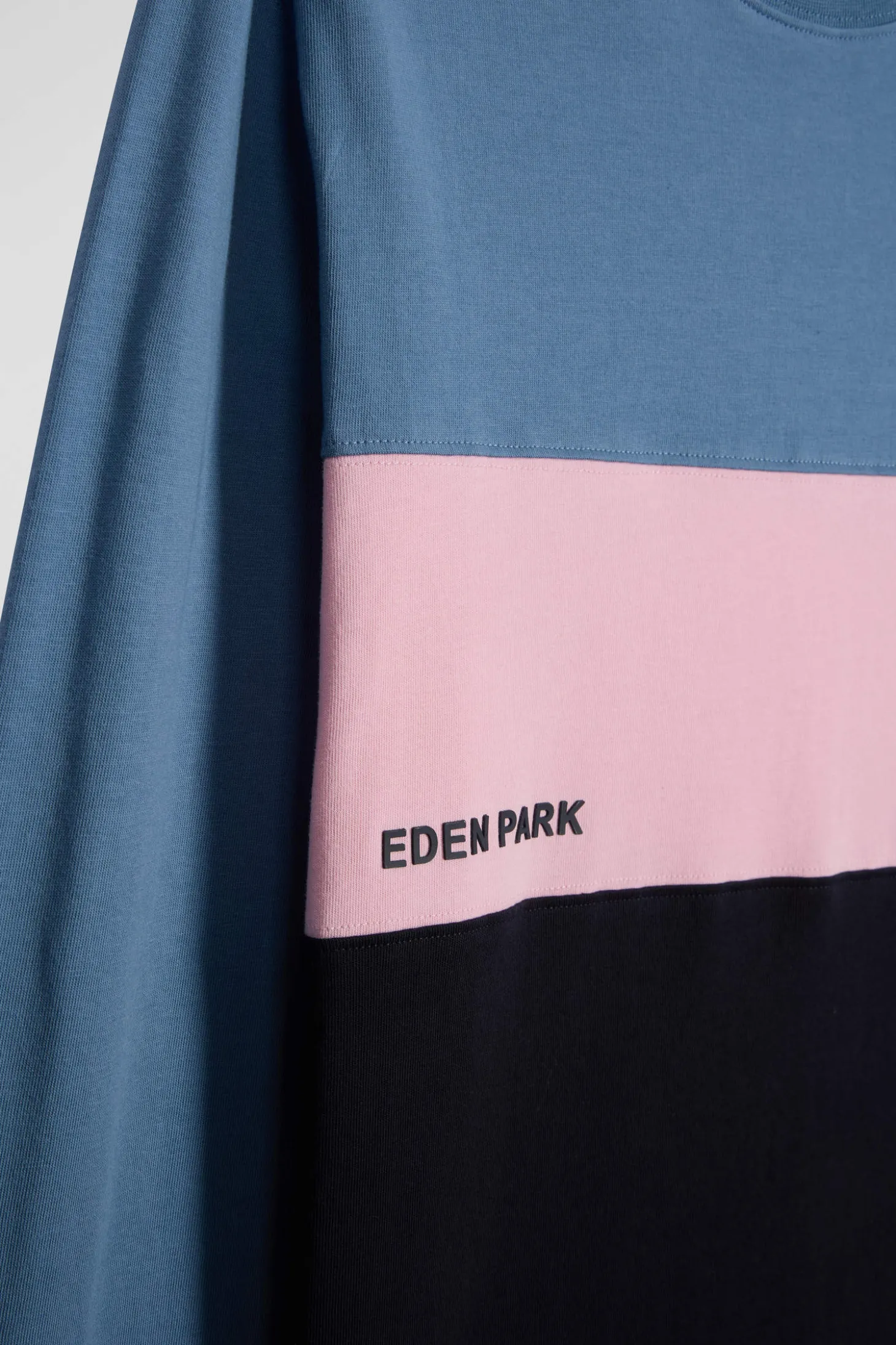 Regular blue colorblock long-sleeved cotton T-shirt