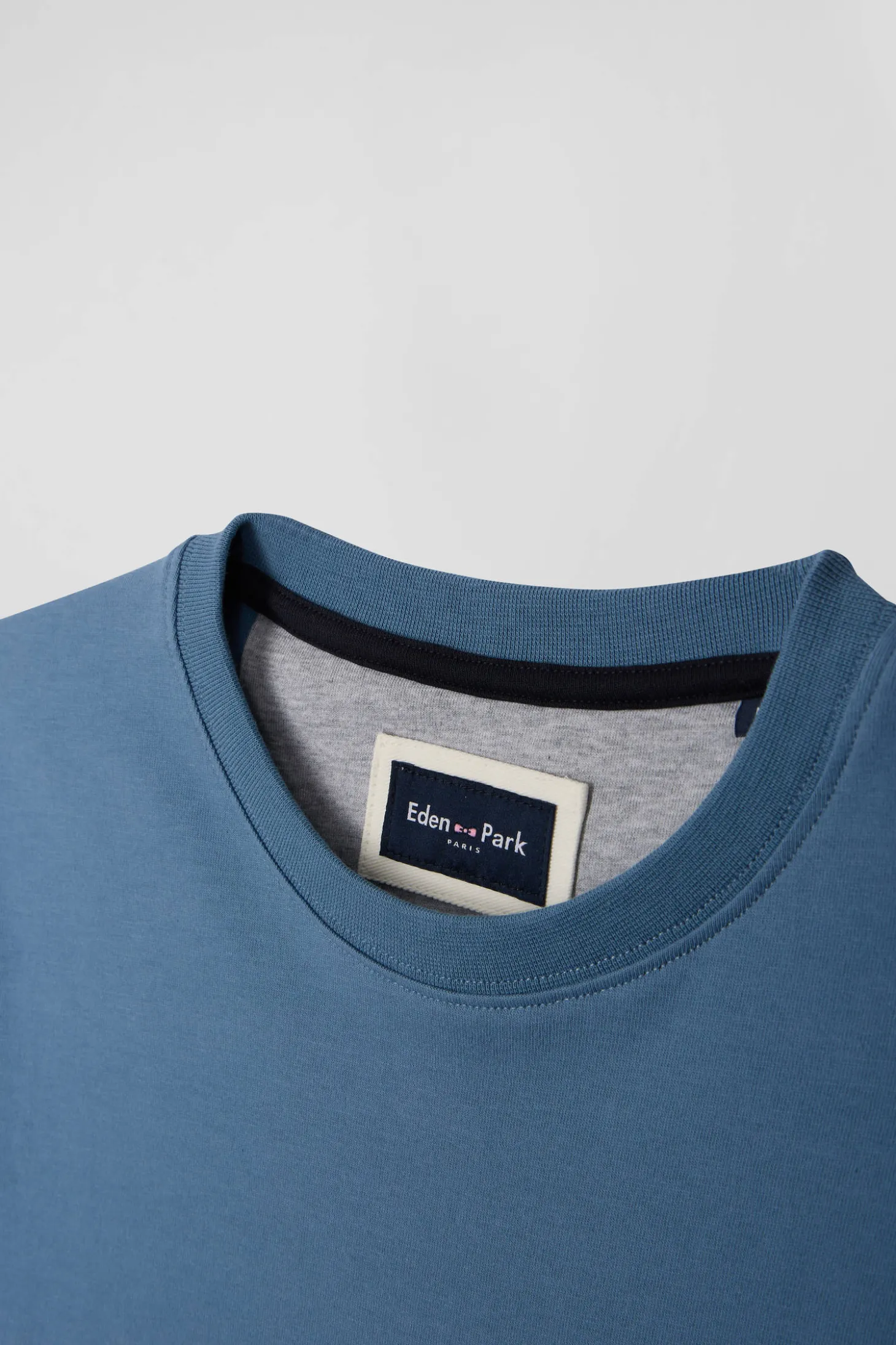 Regular blue colorblock long-sleeved cotton T-shirt