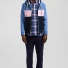Regular blue colorblock zipped cotton hoodie
