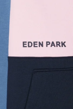 Regular blue colorblock zipped cotton hoodie