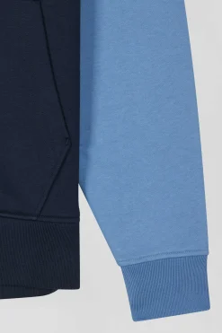 Regular blue colorblock zipped cotton hoodie