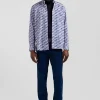 Regular blue cotton poplin shirt with floral print