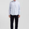 Regular blue cotton poplin shirt with baton stripes