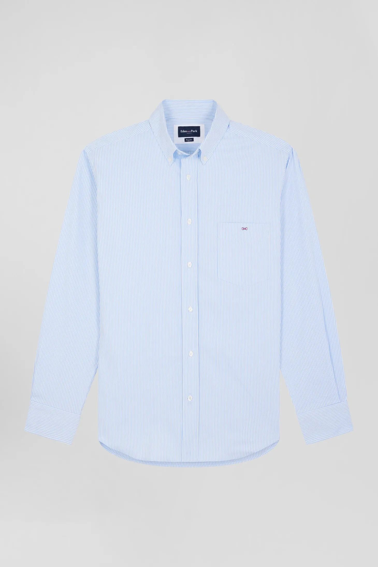 Regular blue cotton poplin shirt with baton stripes