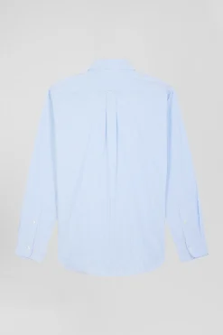 Regular blue cotton poplin shirt with baton stripes