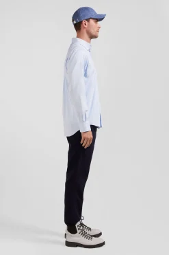 Regular blue cotton poplin shirt with baton stripes