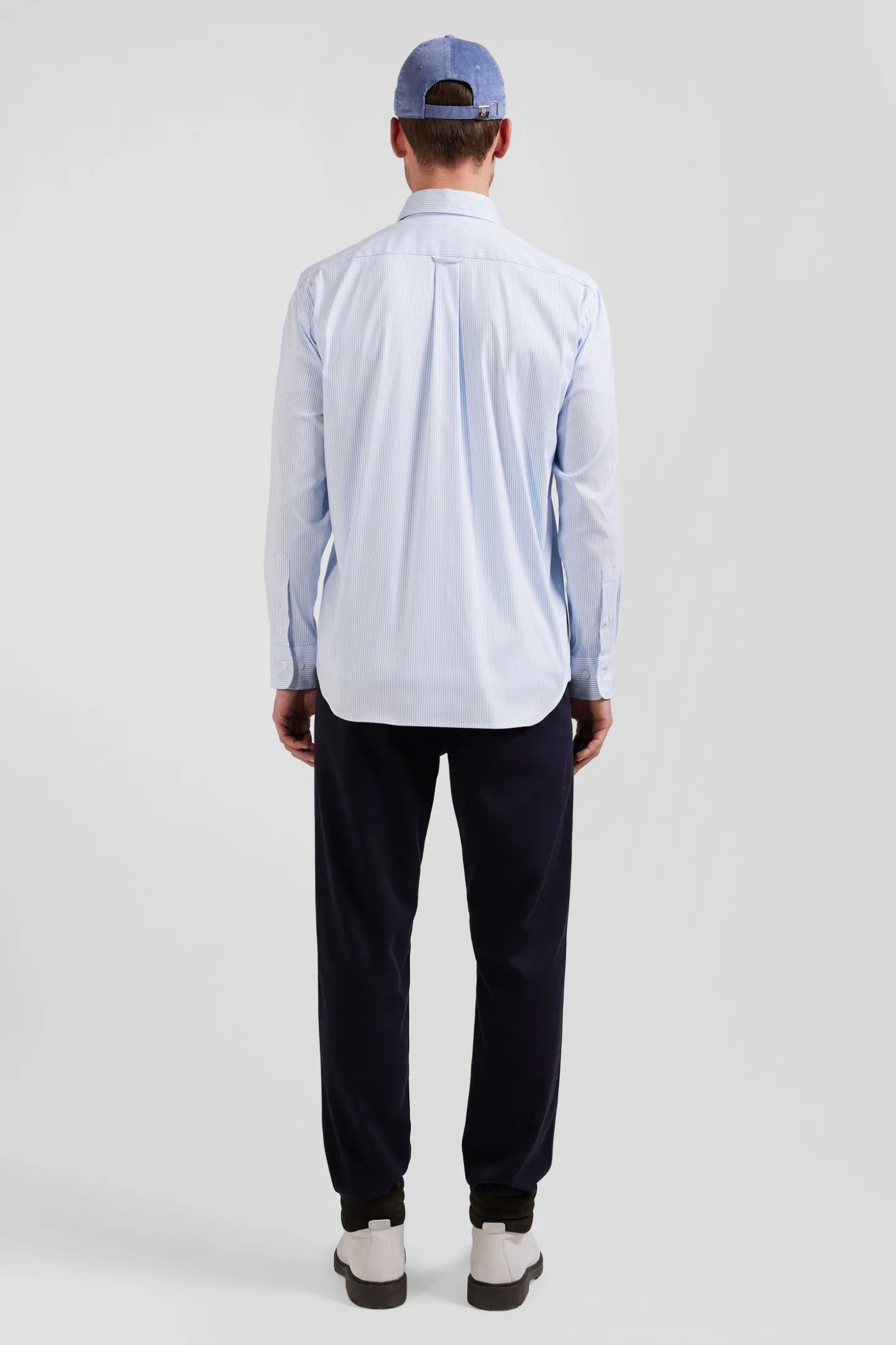 Regular blue cotton poplin shirt with baton stripes