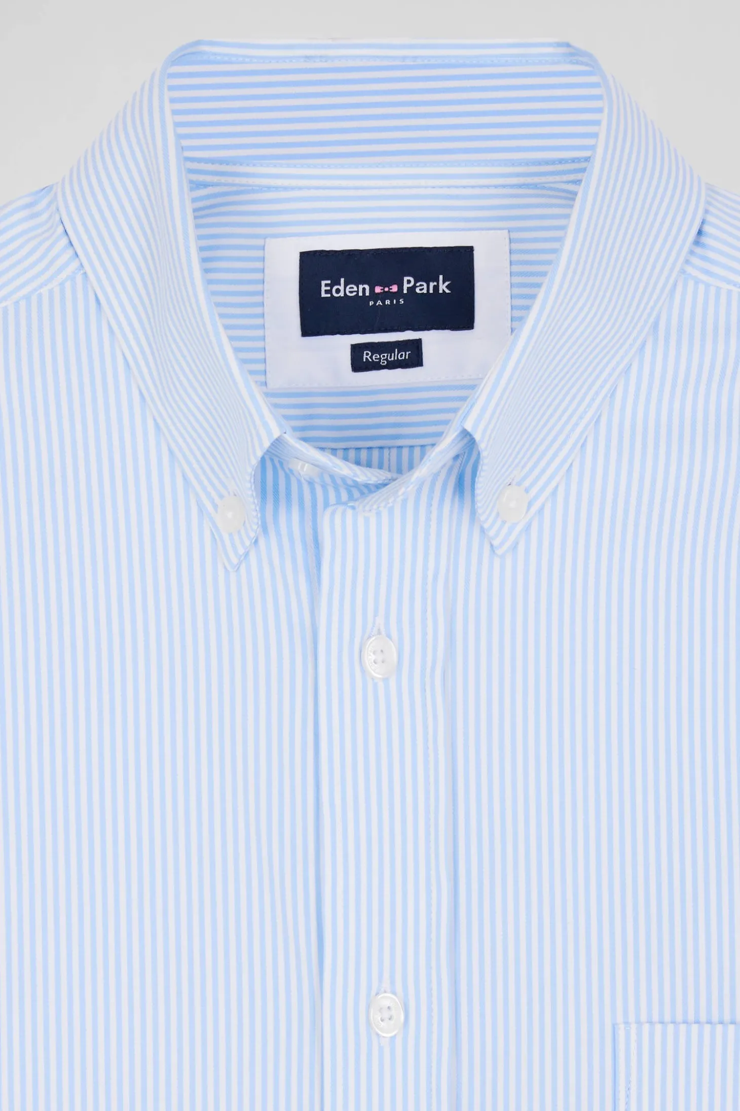 Regular blue cotton poplin shirt with baton stripes