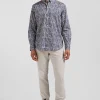 Regular blue floral print cotton poplin shirt