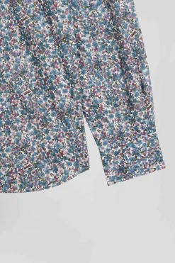 Regular blue floral print cotton poplin shirt