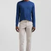 Regular blue long-sleeved cotton T-shirt