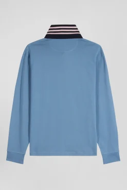 Regular blue long-sleeved Pima cotton rugby shirt