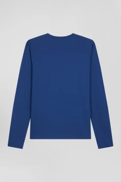 Regular blue long-sleeved cotton T-shirt