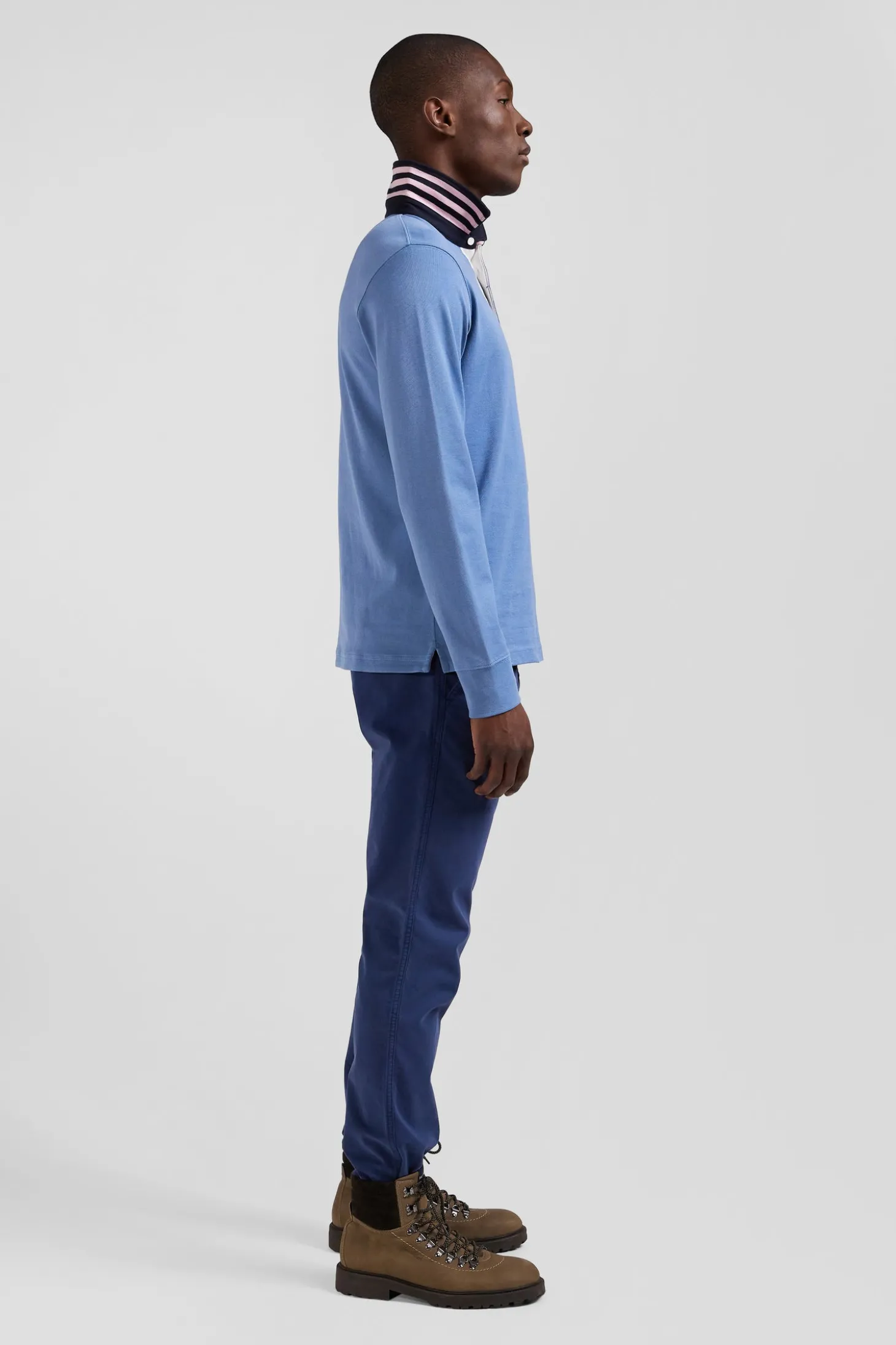 Regular blue long-sleeved Pima cotton rugby shirt