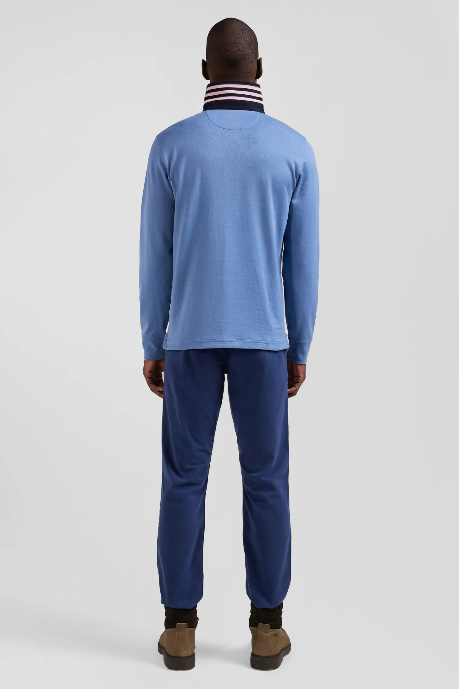 Regular blue long-sleeved Pima cotton rugby shirt