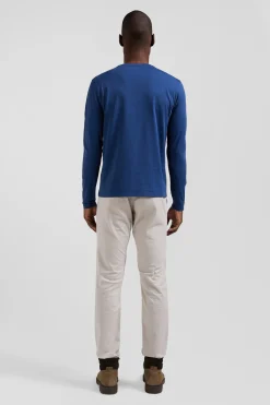 Regular blue long-sleeved cotton T-shirt