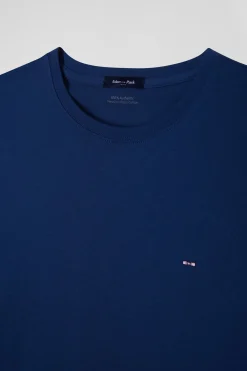 Regular blue long-sleeved cotton T-shirt