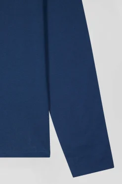 Regular blue long-sleeved cotton T-shirt