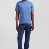 Regular blue Pima cotton short-sleeved T-shirt