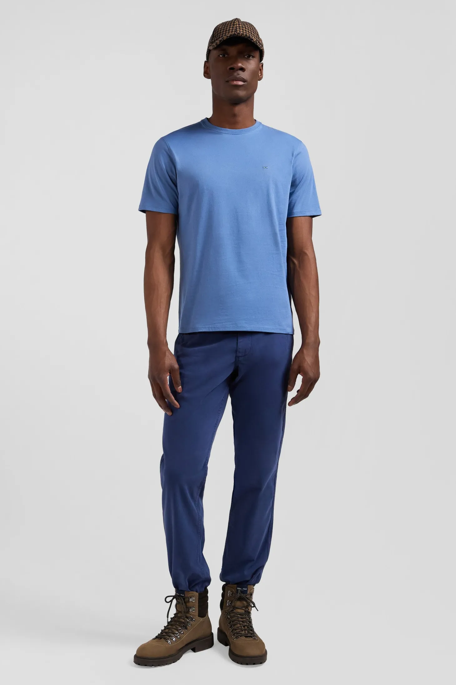 Regular blue Pima cotton short-sleeved T-shirt