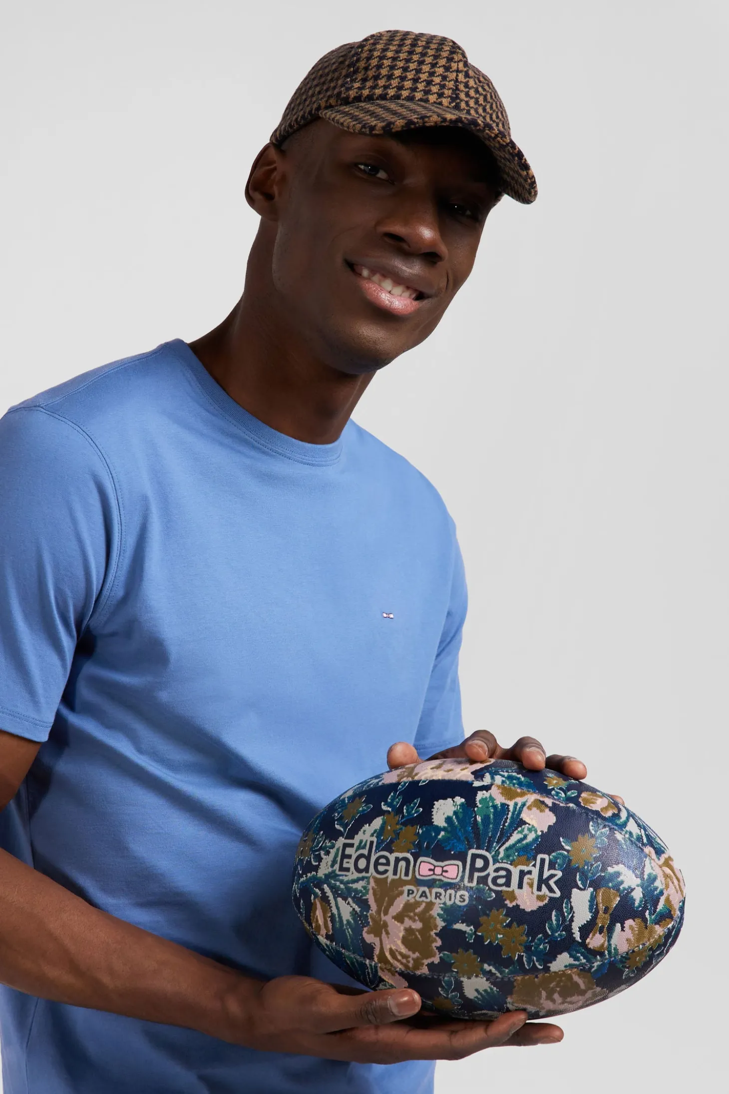 Regular blue Pima cotton short-sleeved T-shirt