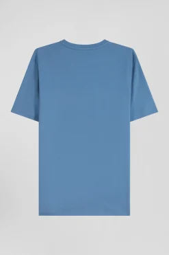 Regular blue Pima cotton short-sleeved T-shirt