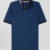 Regular blue short-sleeved cotton piqué polo shirt with contrasting details