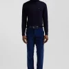 Regular blue stretch cotton velvet chino trousers