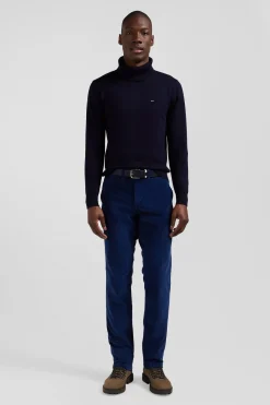 Regular blue stretch cotton velvet chino trousers