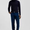 Regular blue stretch cotton piqué and modal chino trousers