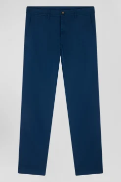 Regular blue stretch cotton piqué and modal chino trousers