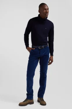 Regular blue stretch cotton velvet chino trousers