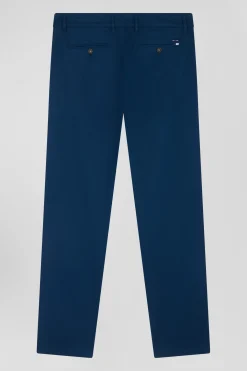 Regular blue stretch cotton piqué and modal chino trousers