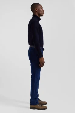 Regular blue stretch cotton velvet chino trousers